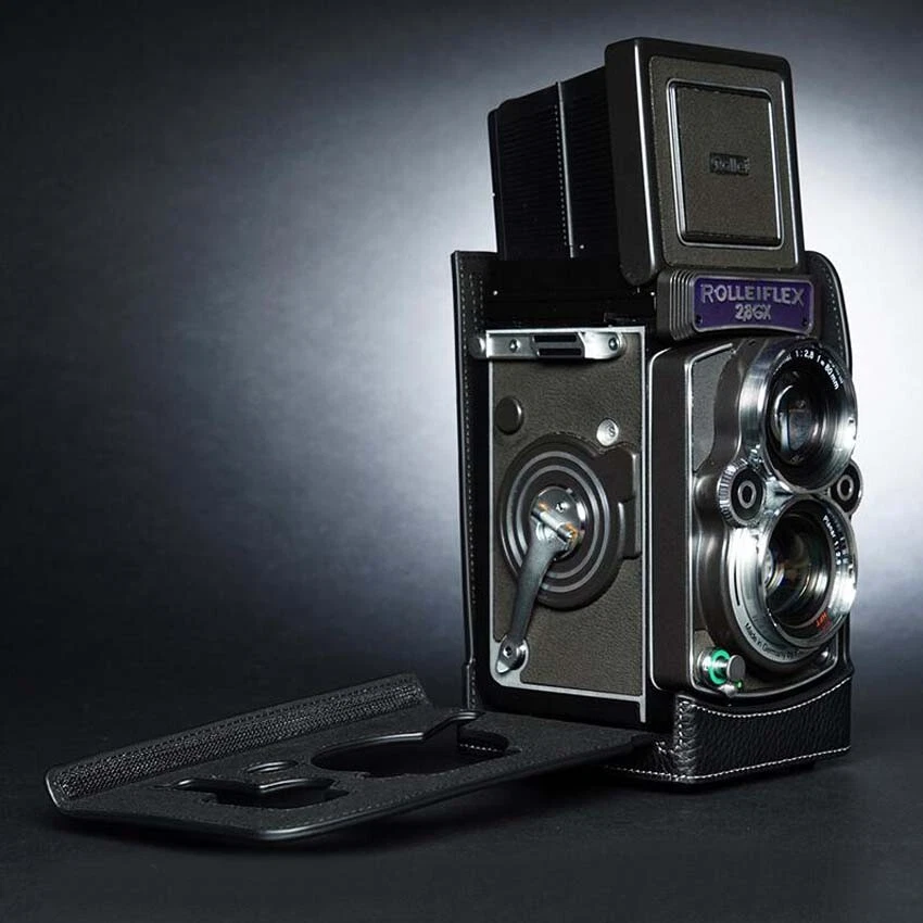 Estuche con media cámara de cuero genuino hecho a mano para Rolleiflex 2.8 GX Foto 3 de 4