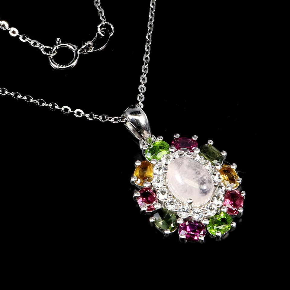 Collar de plata de ley 925 ovalado morganita 8x6 mm topacio piedras preciosas joyería Foto 2 de 4