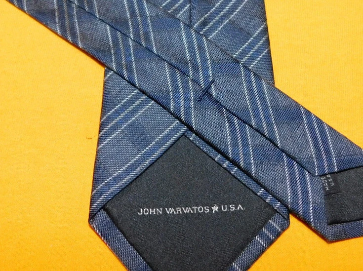MEN'S JOHN VARVATOS MADE IN U.S.A. BLUE/GREY CROSS STRIPED SLIM TIE - TIES - Image 4 of 4