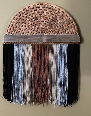 Boho Hanging Rattan Weave & String Yarn Wall Art Handmade Macrame Reversible