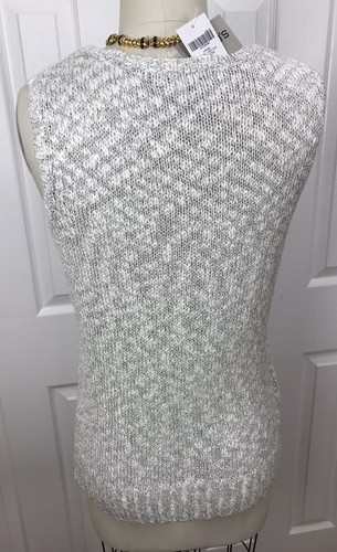 NWT CHICO’S LAUREL LUREX TANK SWEATER WHITE SILVER METALLIC SIZE1 OR S/M - Picture 7 of 12
