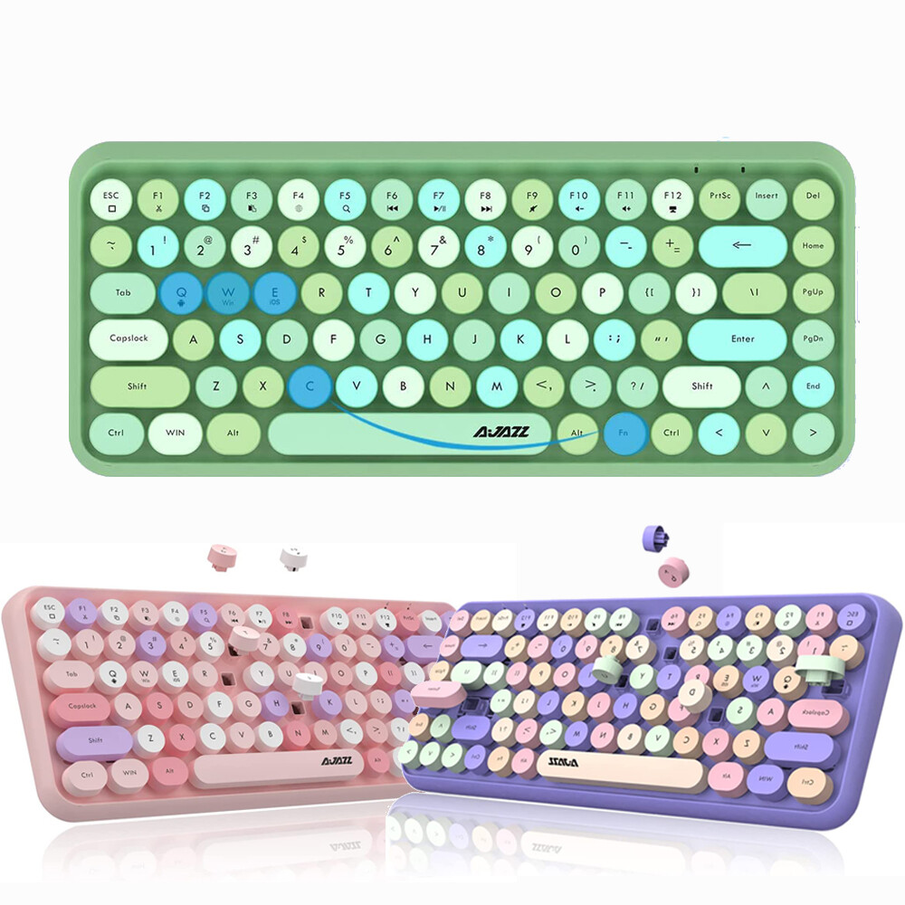 Portable Bluetooth Colorful Computer Keyboards Wireless Mini Compact Retro Type