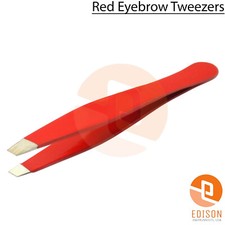 Professional Eyebrow Tweezers Red Hair Removal Slanted Tip Stainless Steel