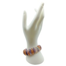Oblong Gemstone Beaded Stretch Bracelet with Amethyst  Carnelian