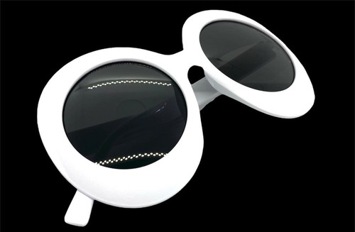 OVERSIZED EXAGGERATED Vintage Retro SUNGLASSES Large Big Funky Round White Frame - Picture 5 of 6