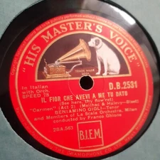 Beniamino Gigli ‎– Il Fior Che Avevi A Me Tu Dato - D.B.2531 - 78rpm Shellac E