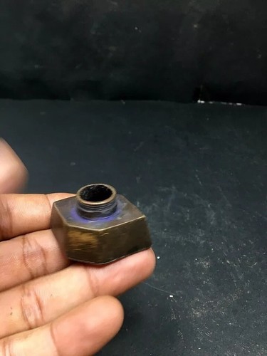 Antique Old Brass Hand Crfated Miniature Beautiful Ink Pot Inkwell Without Cap - Picture 3 of 8