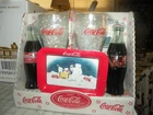 VTG Coca-Cola Gift Set Unopened 2 Glasses 2 Bottles Red Metal Tray Christmas '97