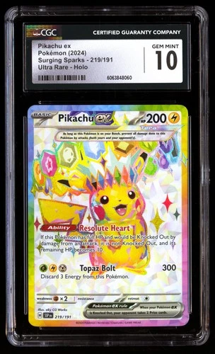CGC 10 Pikachu EX 219/191 Pokemon Surging Sparks 2024 English