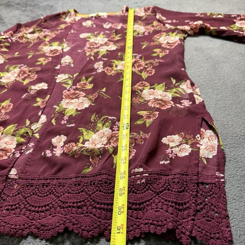Cardigan donna trasparente stampa floreale bordeaux Rewind taglia large - Foto 7 di 8