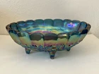 Indiana Glass Oval Iridescent Blue/Purple Carnival Glass Grape Footed Bowl