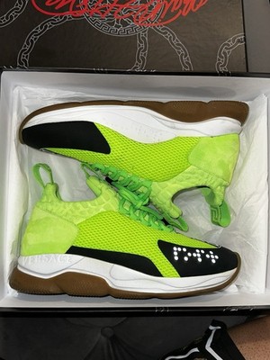 Versace Chain Reaction Suede Cross Chain Lime Green Black Sneakers