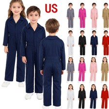 US Girls Boys Coveralls Turndown Collar Zipper Front Jumpsuit Cosplay Costume