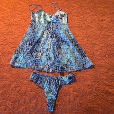 Victoria's Secret Blue Mosaic Babydoll Nightie Set Small