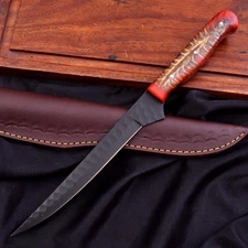 CUSTOM HANDMADE D2 HAMMERED PINECONE HANDLE CHEF/FILLET KNIFE PREIMUM SHEATH