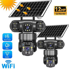 3 Lens 12MP Solar Battery Home Security Camera Outdoor Wifi Wireless PTZ CCTV US