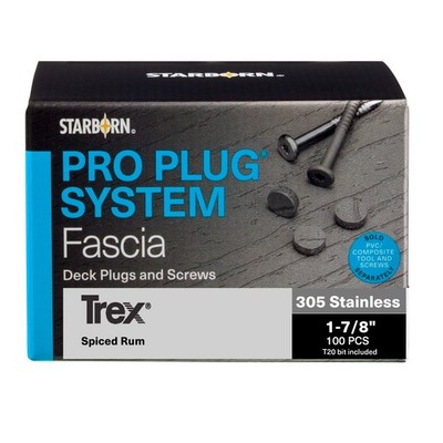 Pro Plug System for Fascia, Trex Spiced Rum, 100 Plugs, 100 Stainless Screws