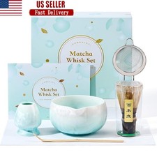 Premium Matcha Set Crystalline Glaze Chawan Bamboo Whisk Holder Sifter Gift Box