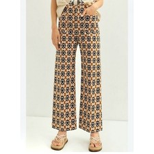 Maeve Anthropologie The Colette Wide Leg Floral Crop Pants 26 Navy Ochre Retro