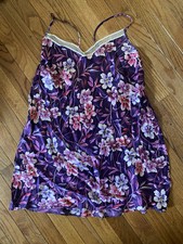 August Silk Women's Vintage Purple Floral Gown Slip Size Medium M Nightie Dress