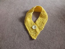 Beautiful Handmade Soft Yarn Scarf Necklace 29" Long x 3" Wide Button Yellow