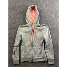 The North Face Full Zip Hoodie Womens XS Gray Pink Fleece Lined Thumbholes