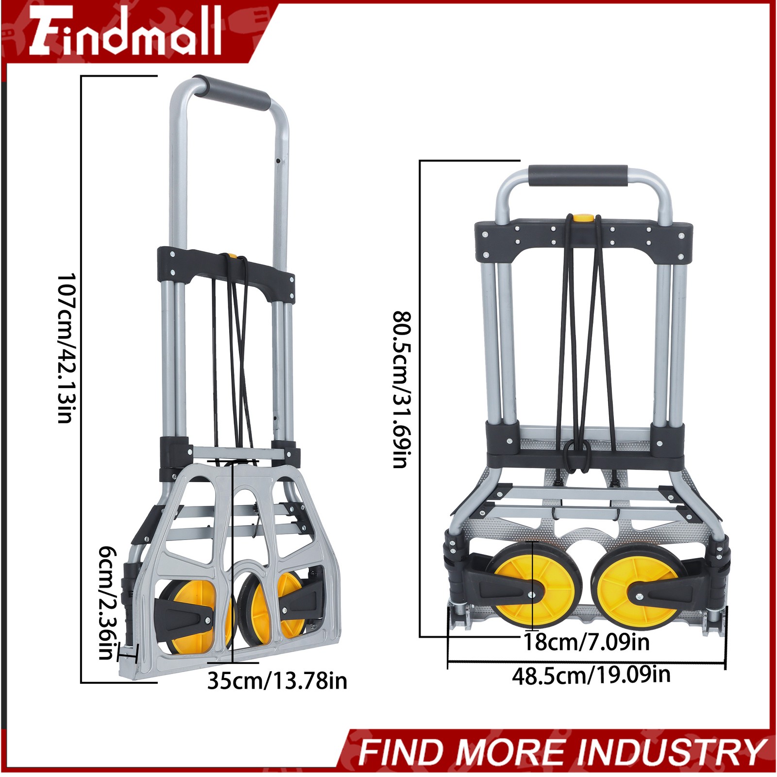 Findmall Alloy Steel Folding Trolley 264 lbs Heavy-Duty Luggage Trolley Cart