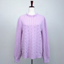 Ann Taylor LOFT Pink Pointelle Knit Ruffle Neck Feminine Puff Sleeve Sweater NWT