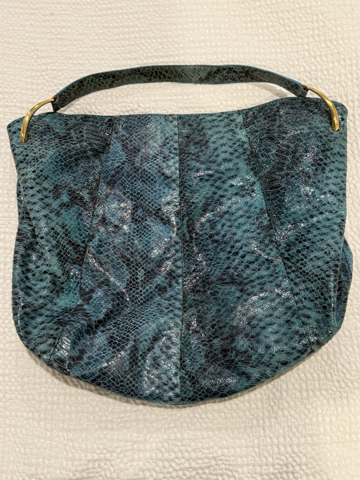 ANTONIO MELANI Python Print Leather BAG Teal Snak… - image 1