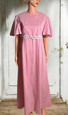Vtg 70s Swiss Dot Maxi Dress Valentine  s Day Flutter Sleeve Lace Cottagecore 32w