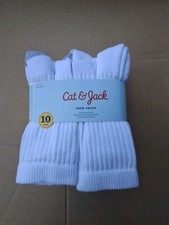 Cat & Jack White Crew Socks 10 Pairs L (Shoe 3-7) Cushioned Solid