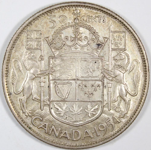 1954 Canada 50 Cent Almost Uncirculated Plus 506,305 Mintage KM-53 Free Shipping