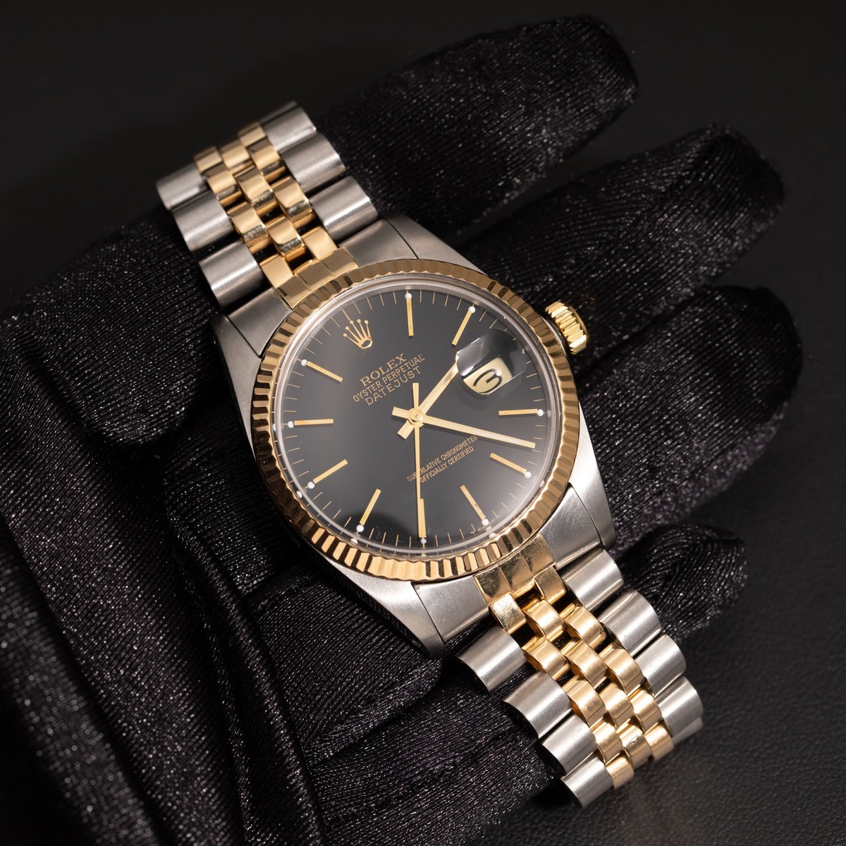 〇純正 ROLEX DATEJUST コマ 16233 16013 FZ8758 Rolex Datejust 16013 Fluted Bezel Watch Black Index Dial 36mm BOX