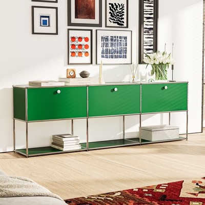 Classic Modern Storage Cabinet Metal Storage Organizer Shelf Sideboard Green