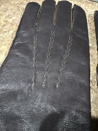 Vintage MENS Brown Leather Winter Gloves Sz XL 11-11.5 LINED sherpa look - Picture 2 of 10