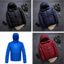 Men’s Lightweight Packable Hooded Jacket Duck Down Coat Travel Puffer Outerwear