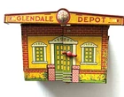 PART:  Marx Tin Litho Toy GLENDALE TRAIN DEPOT w/ World War II Railroad Poster