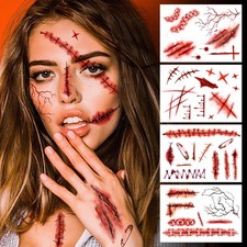 Halloween Zombie Scars Temporary Tattoos Makeup Kit Large Red Fake Wounds