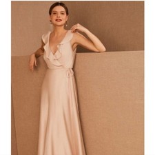Bhldn Sachin & Babi Tnasy Blush Pink Ruffle Wrap Maxi Dress Gown Size 8