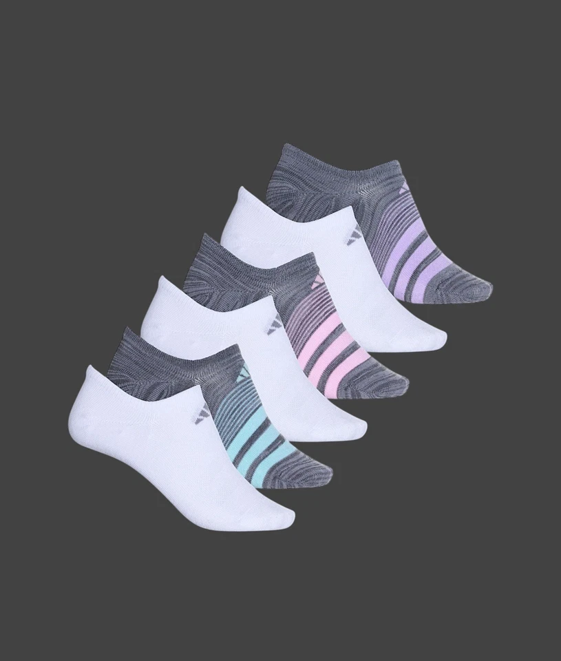 Adidas Women’s Superlite No-Show Socks Grey Pink White Green 6 pack Sz 5-10 - Image 2 of 4