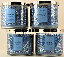 QTY 4 - Bath & Body Works White Barn SPARKLING ICICLES 3-Wick 14.5Oz Candle