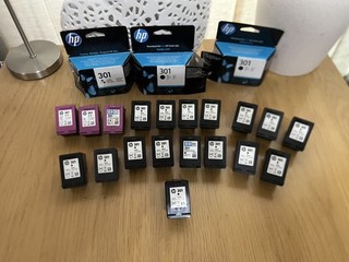 Empty Ink Cartridges 3 x colour 16 x black HP 301. Total of 19. All Original