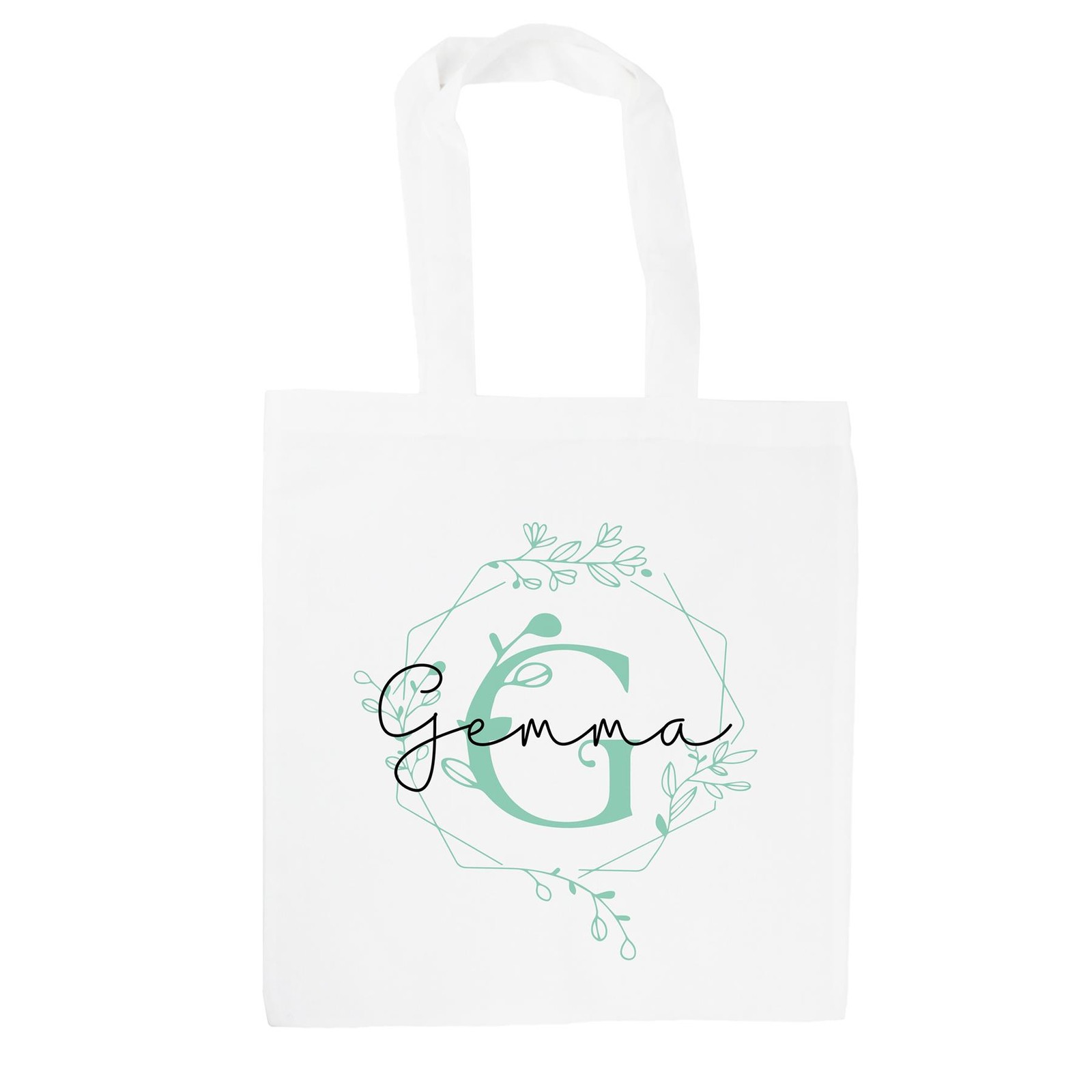Personalised Floral Letter G Tote Bag - Green Flowers Custom Name Gift