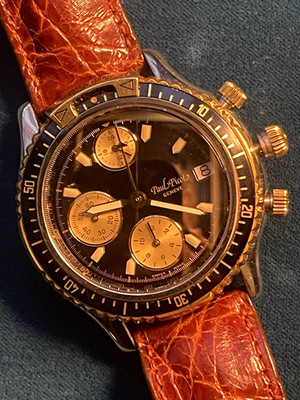 Paul Picot 18kt/Steel U-Boot Auto Chronograph Date Black Dial Brown Leather 38mm