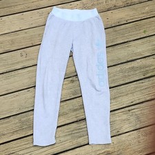 Adidas Originals Womens Gray Sweatpants Blue Chenille Trefoil Logo Joggers Small