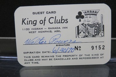 King of Clubs Guest Card - Ramada Inn West Memphis Arkansas 1970