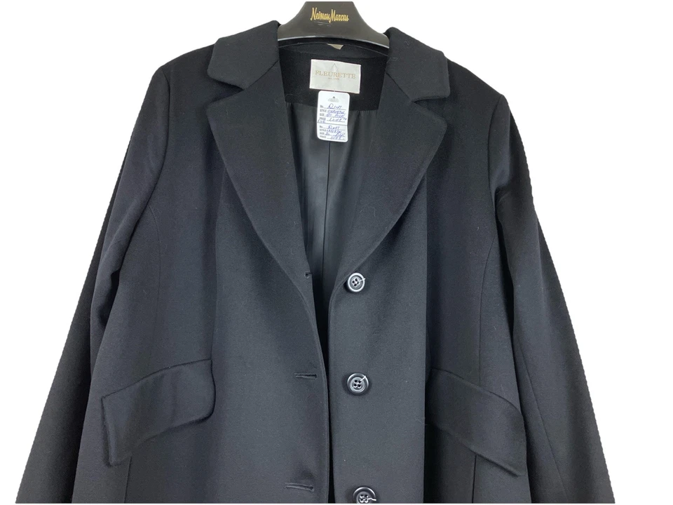 2x CALIDAD NUEVO CON ETIQUETAS NUEVO EN STOCK De colección $1k Fleurette Abrigo Negro Fieltro Lana Italiana Foto 2 de 4