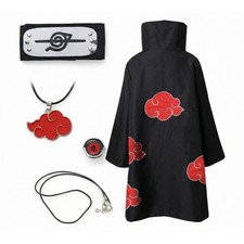 Naruto Akatsuki Cloak Set with Headband Necklace and Ring Cosplay Costume