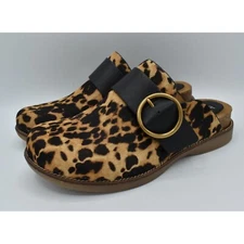 Sofft Womens Size 7.5 Billie Coffee Animal Print Calf Hair Slip On Clogs Shoes