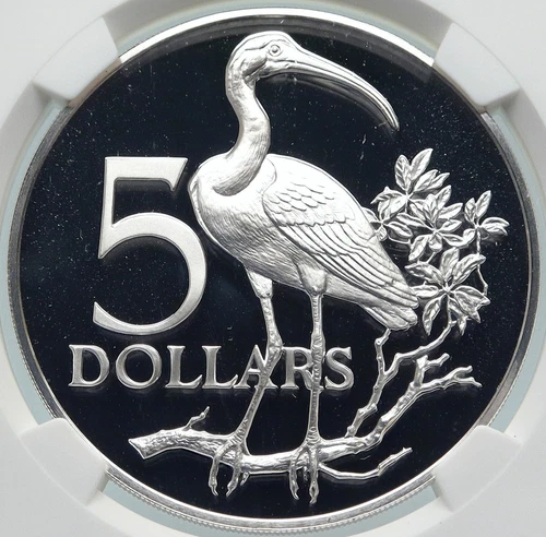 1972 TRINIDAD and TOBAGO Ibis INDEPENDENCE Proof Silver 5 Dollar Coin NGC i85378